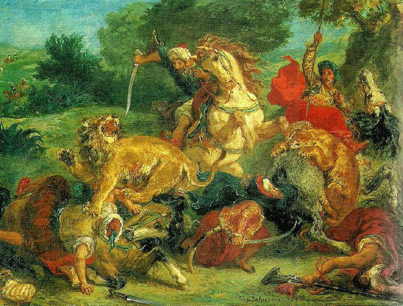 Eugene Delacroix lejonjakt Germany oil painting art